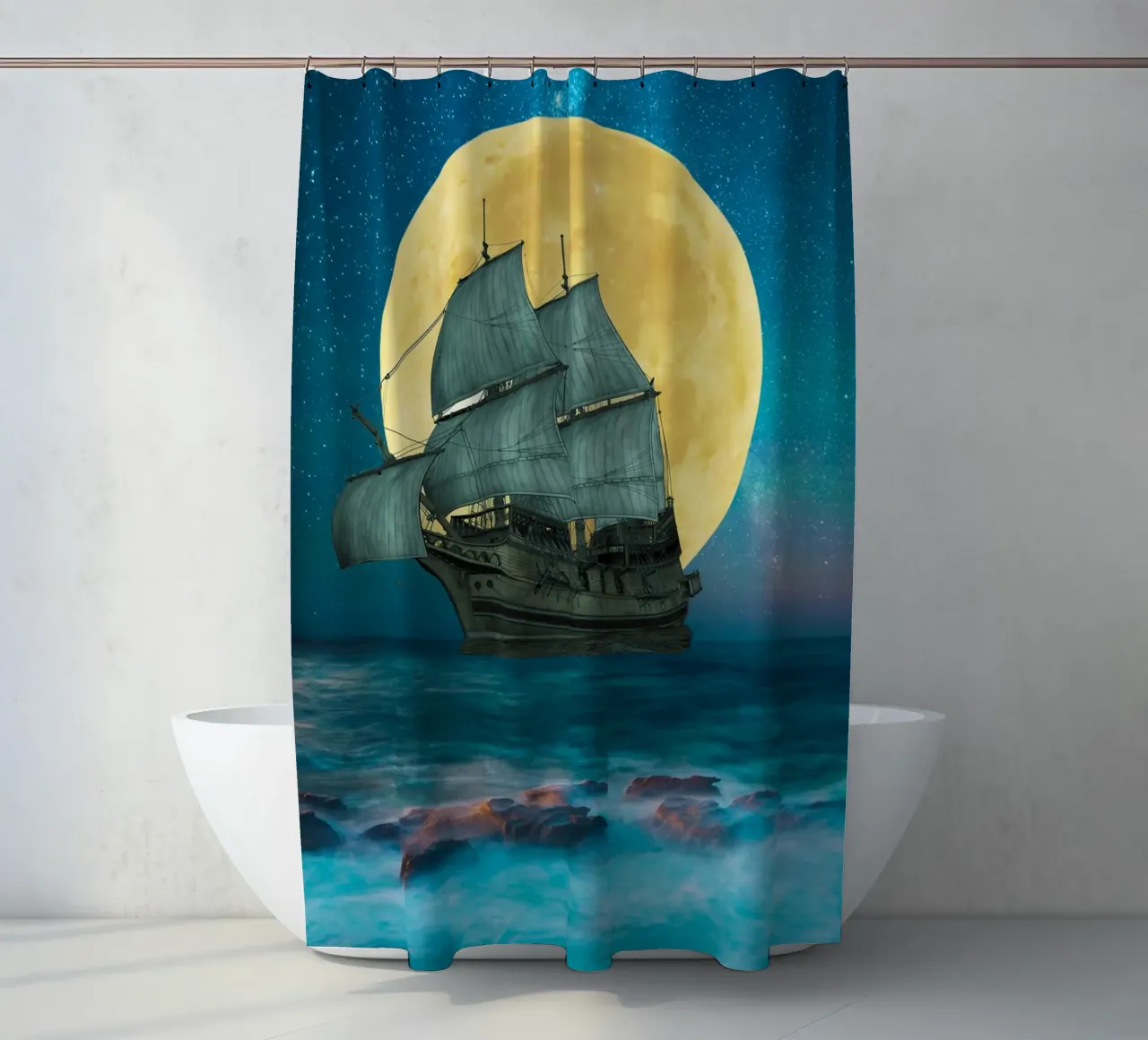 Sailing Under the Full Moon shower curtain by Berwies Artwork