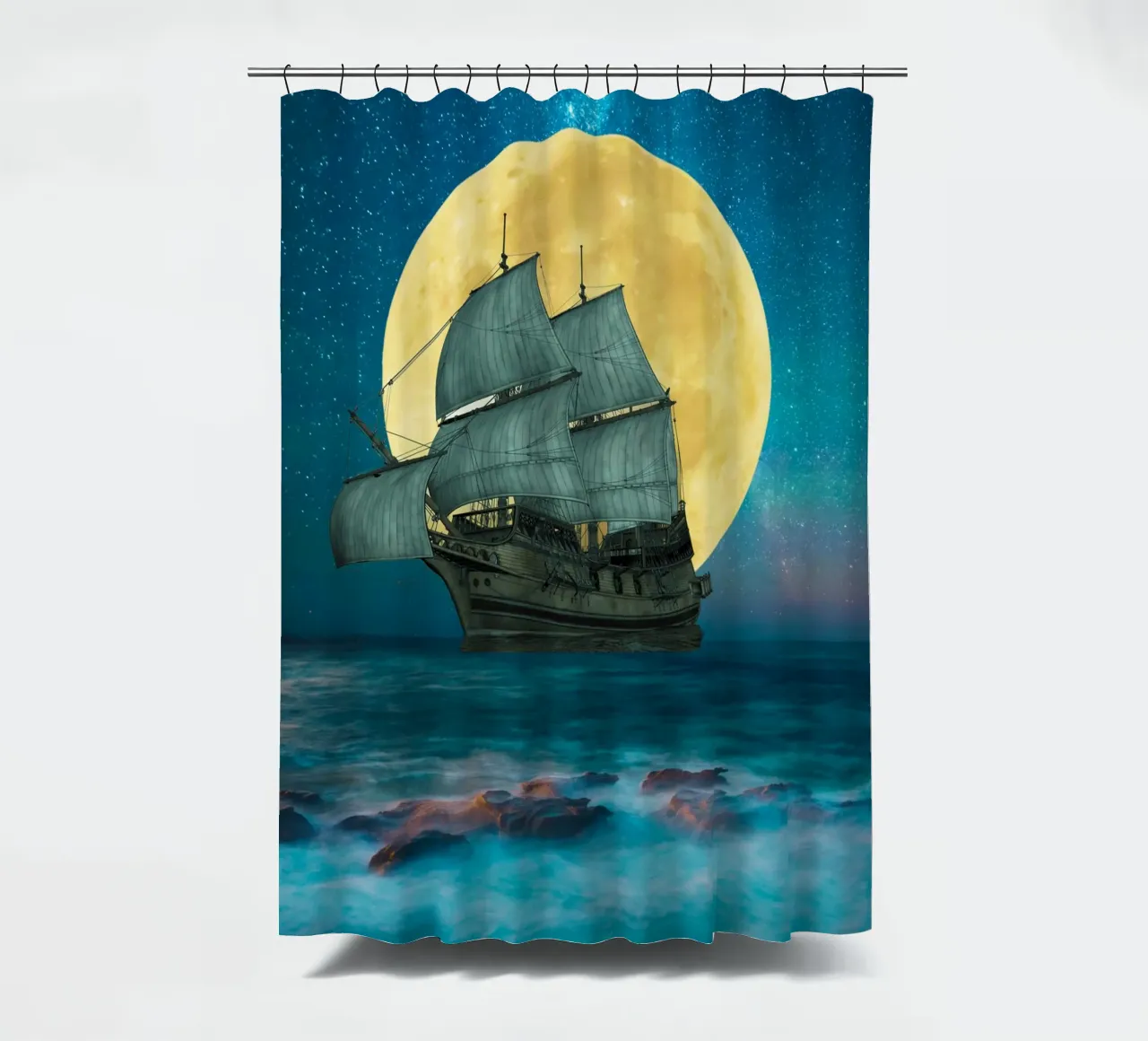 Sailing Under the Full Moon shower curtain by Berwies Artwork
