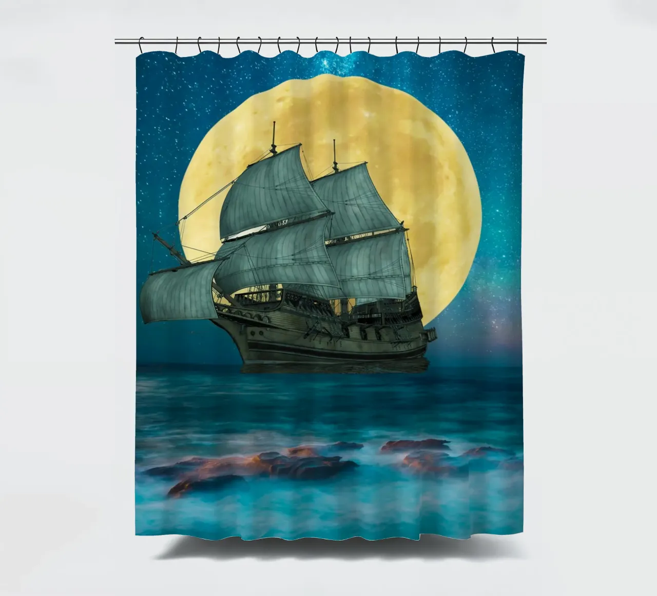 Sailing Under the Full Moon shower curtain by Berwies Artwork