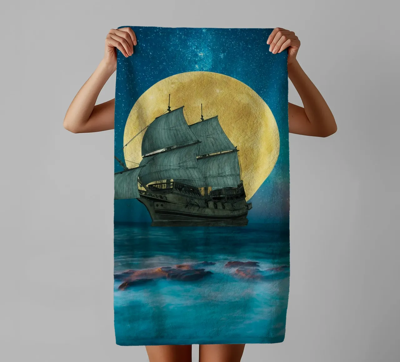 Sailing Under the Full Moon towel by Berwies Artwork
