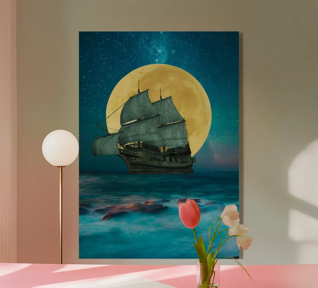 Sailing Under the Full Moon acrylic glass by Berwies Artwork