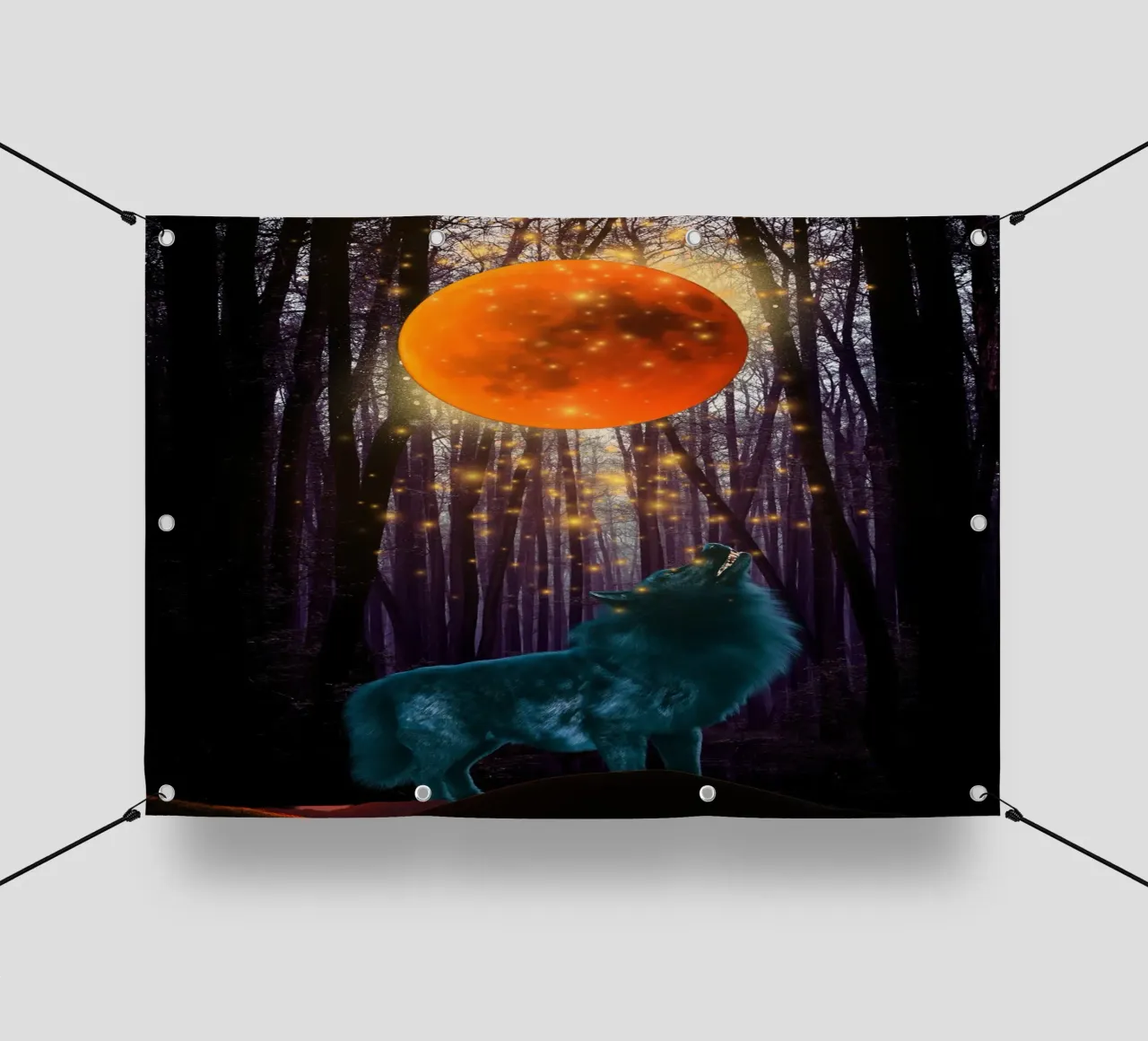 Lupo che ulula alla luna rossa telo in pvc da Berwies Artwork