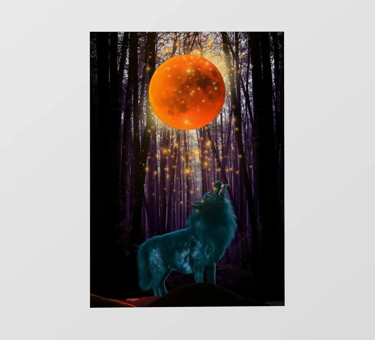 Lupo che ulula alla luna rossa telo in pvc da Berwies Artwork
