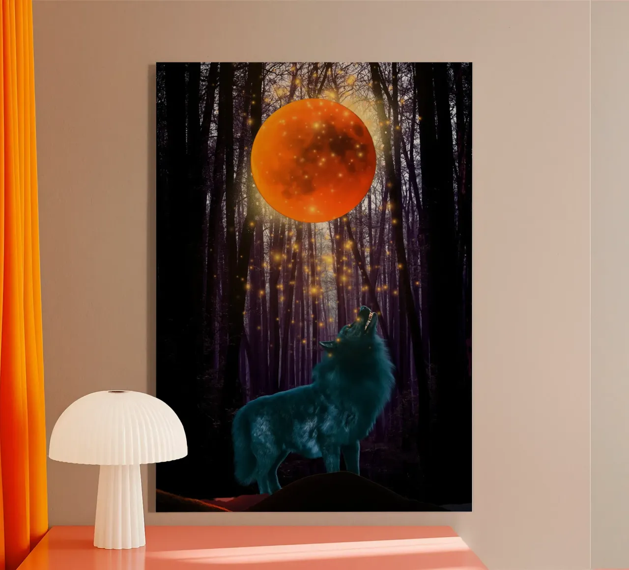 Wolf Howling at red Moon acrylic glass by Berwies Artwork