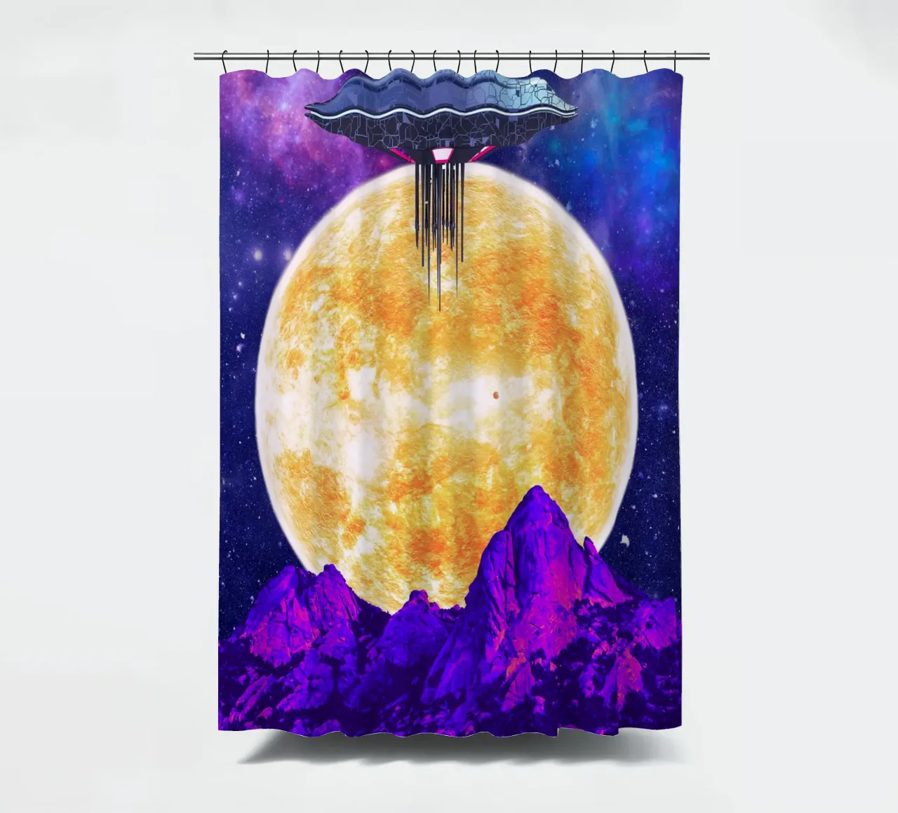 UFO over the sun shower curtain by Berwies Artwork