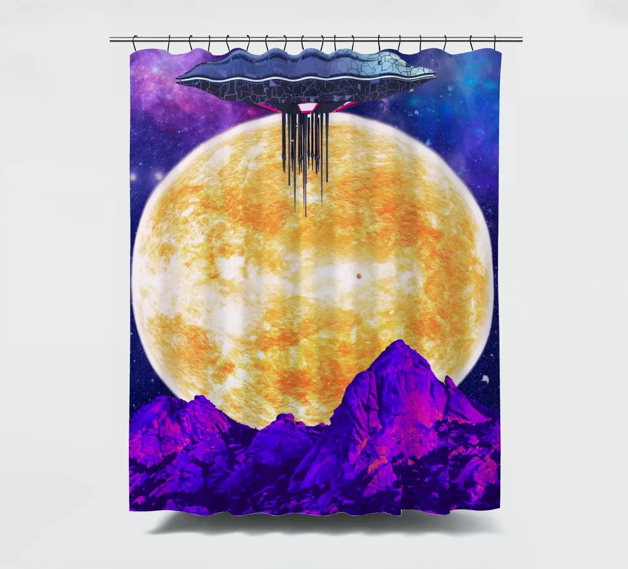 UFO over the sun shower curtain by Berwies Artwork