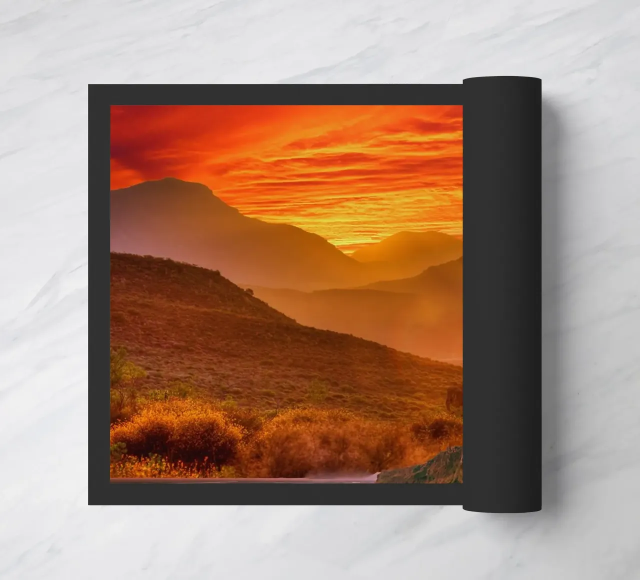 Waterfall Sunset Landscape doormat by Berwies Artwork