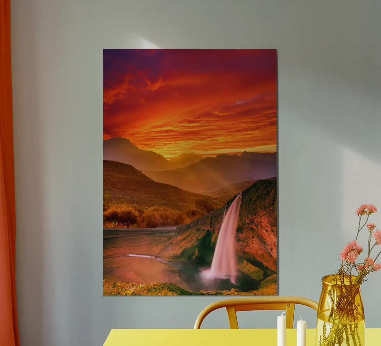 Waterfall Sunset Landscape forex plate by Berwies Artwork