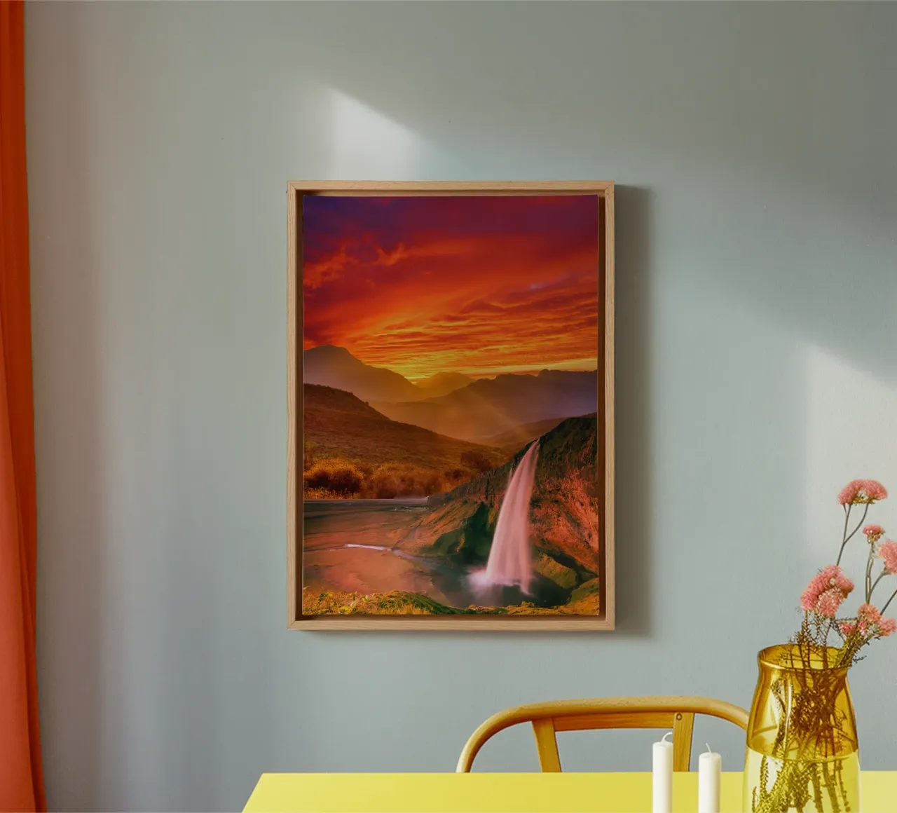Cascata Tramonto Paesaggio tela con Cornice a cassetta da Berwies Artwork