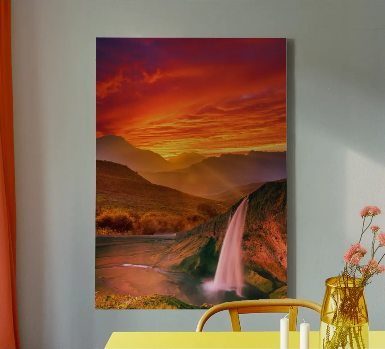 Cascata Tramonto Paesaggio tela con Cornice a cassetta da Berwies Artwork