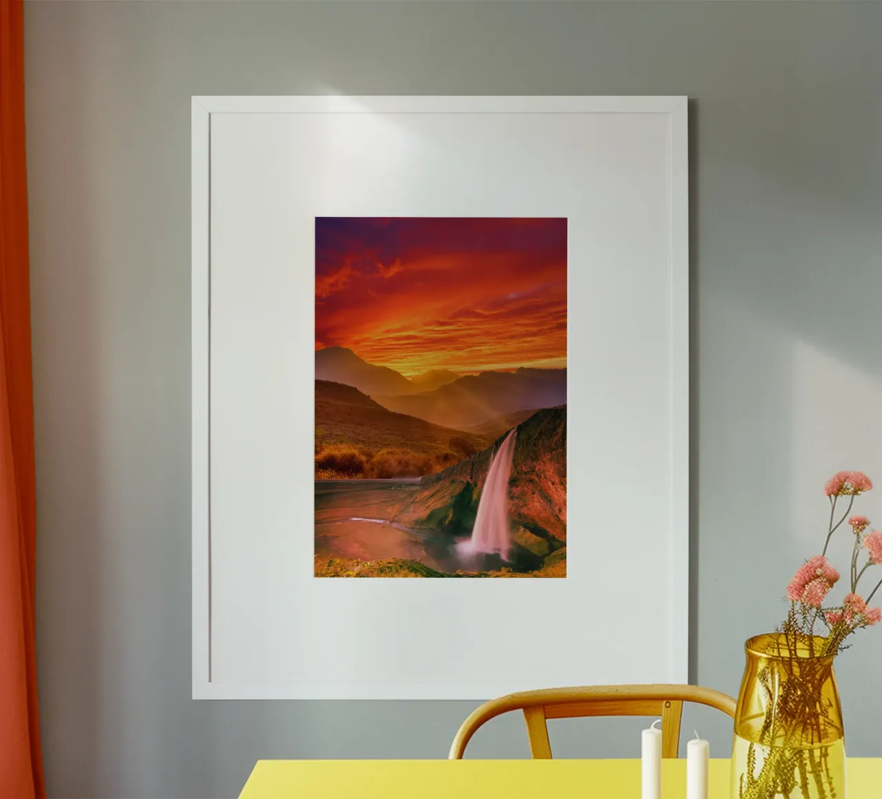 Waterfall Sunset Landscape poster by Berwies Artwork