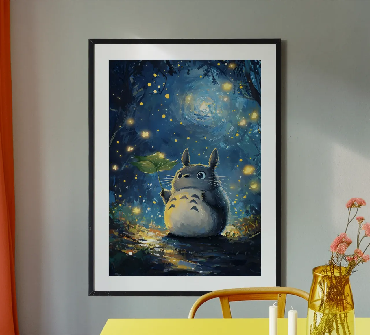 Totoro Starry Night poster con telaio in legno da CreativeStudio
