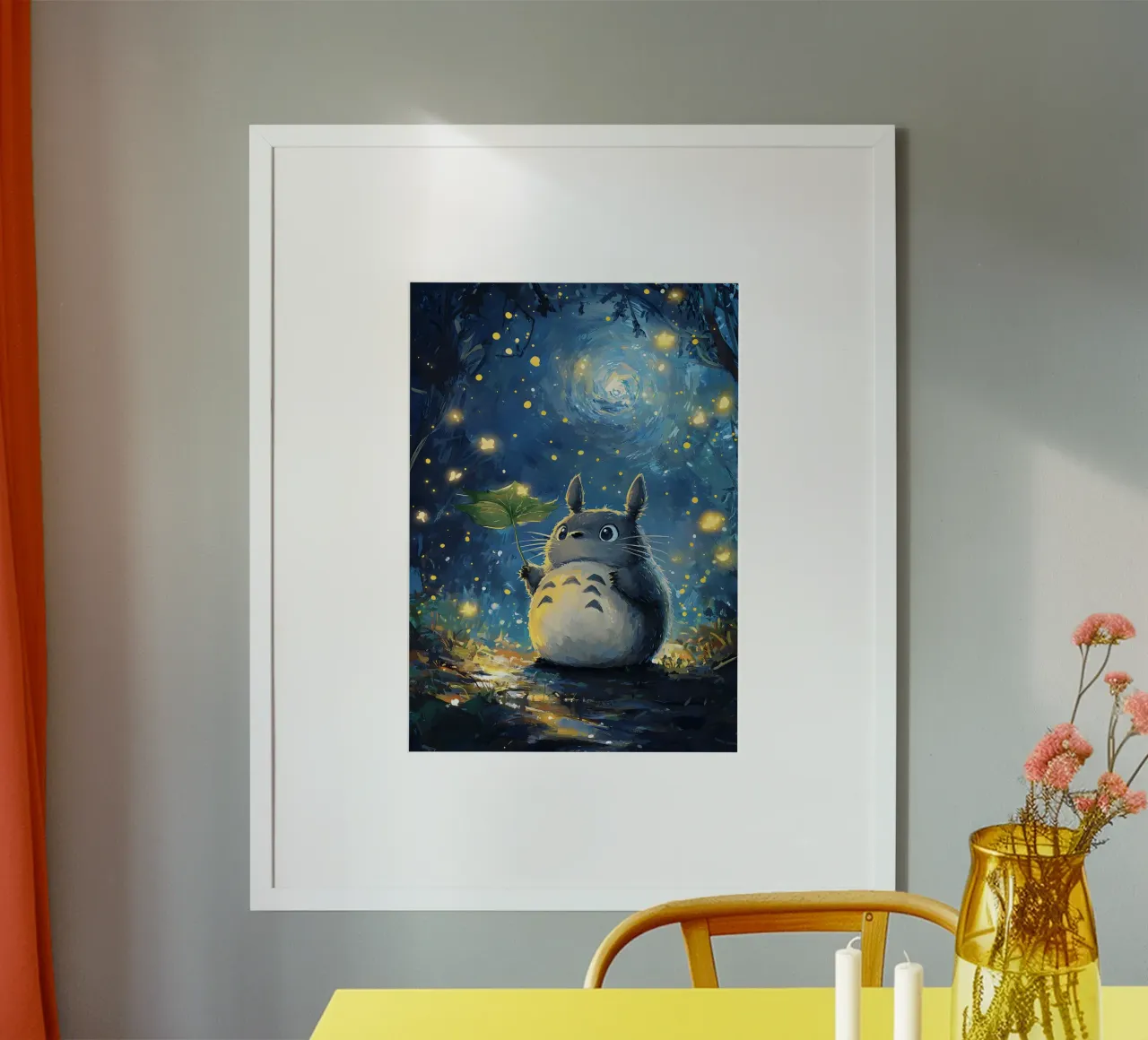 Totoro Starry Night poster con telaio in legno da CreativeStudio
