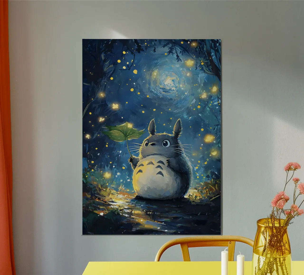 Totoro Starry Night poster con telaio in legno da CreativeStudio