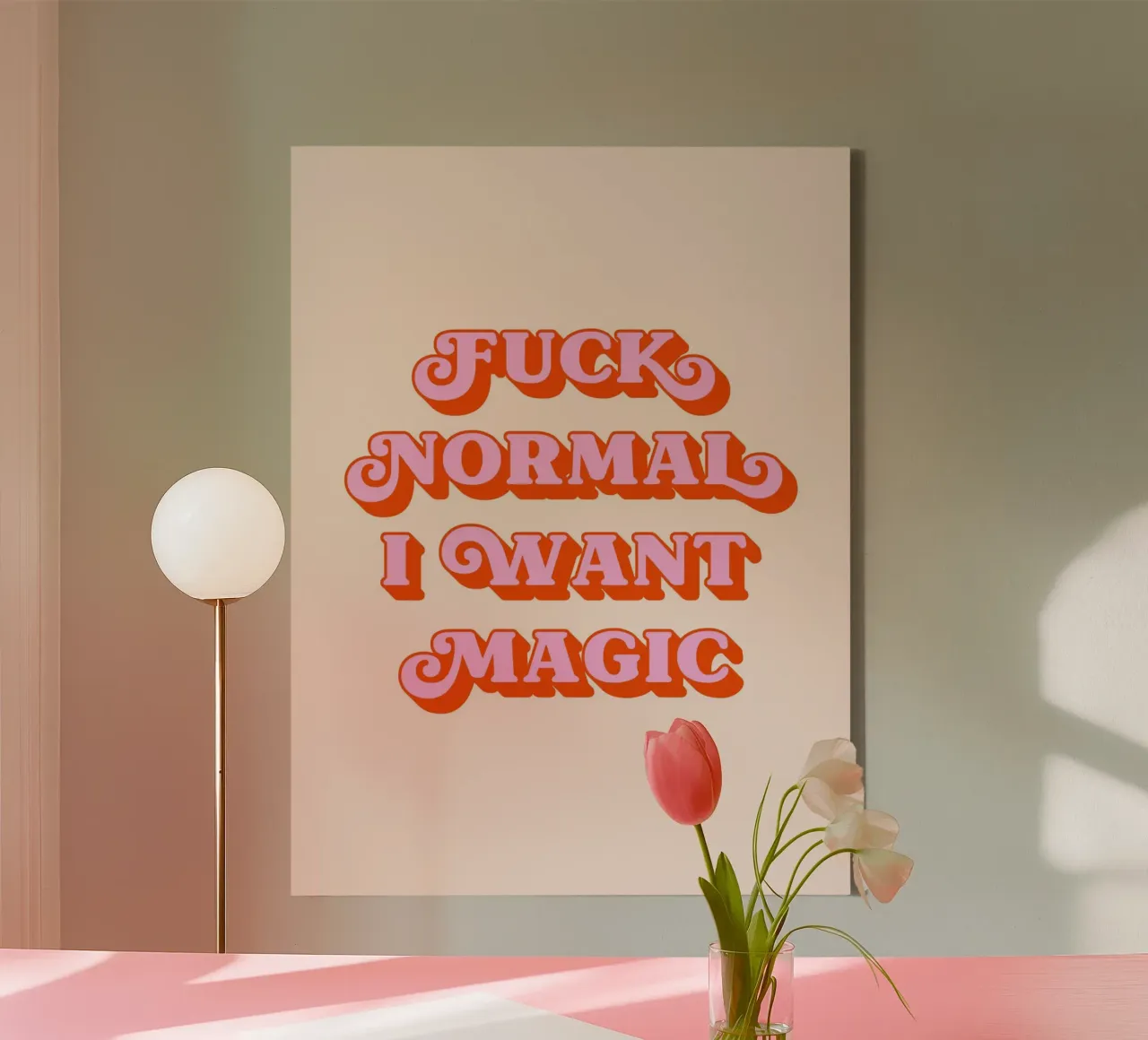 Joder normal quiero magia (tono melocotón) lienzo con Marco flotante de Paigaam Studio