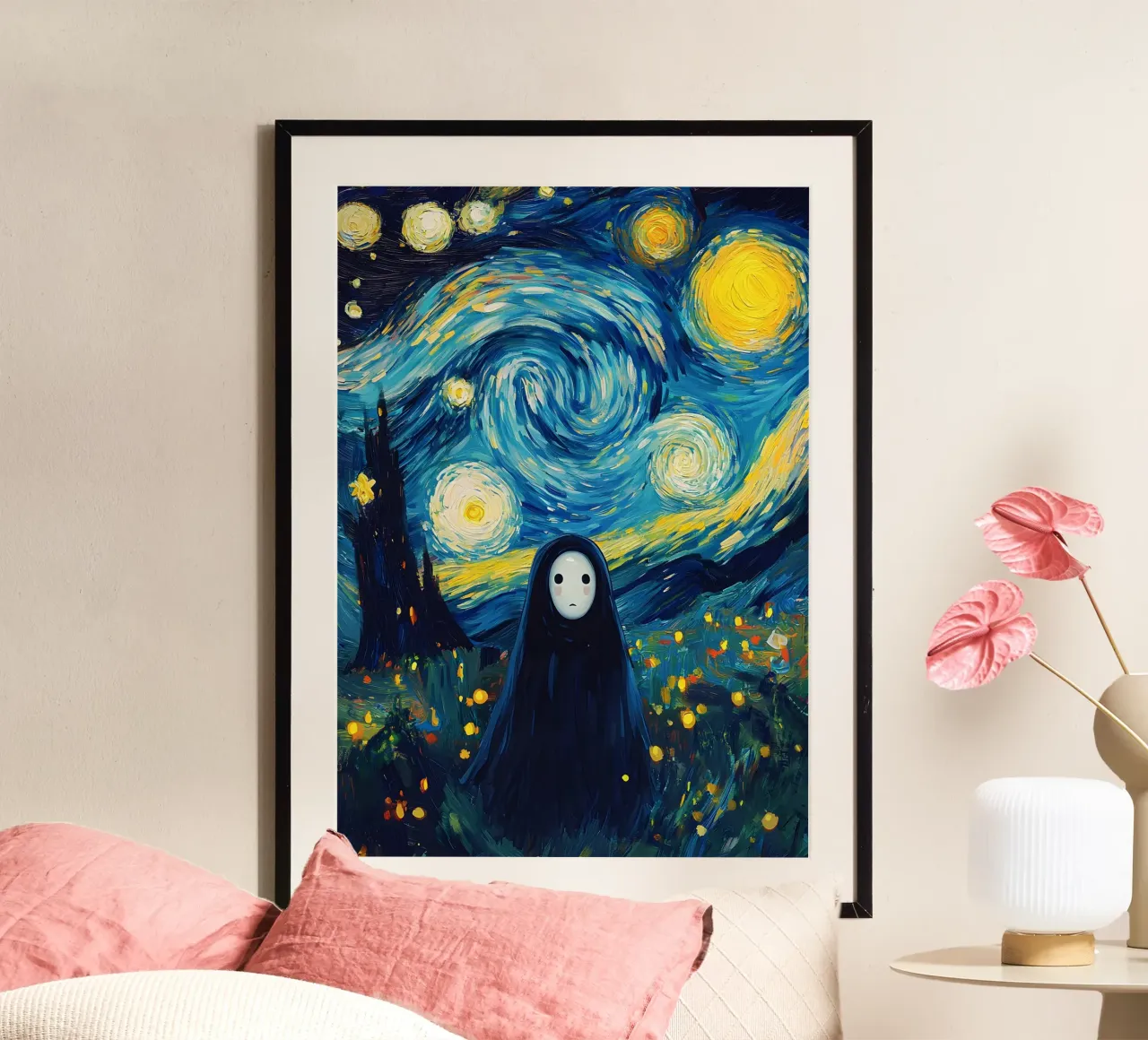 No-Face  Spirited Away Starry Night poster con telaio in legno da CreativeStudio