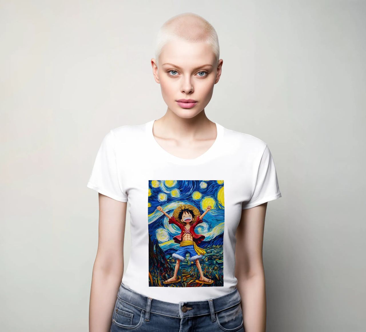 Monkey D. Luffy One Piece Starry Night women's fitted t-shirt by CreativeStudio
