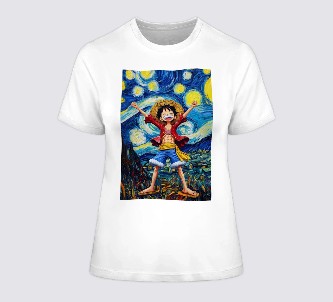 Monkey D. Luffy One Piece Starry Night women's fitted t-shirt by CreativeStudio
