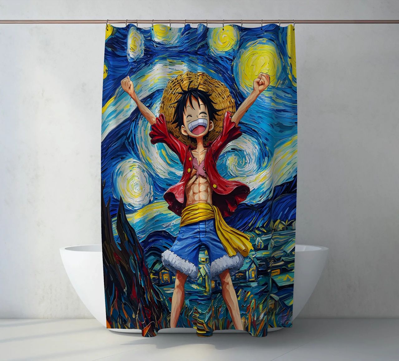 Monkey D. Luffy One Piece Starry Night shower curtain by CreativeStudio