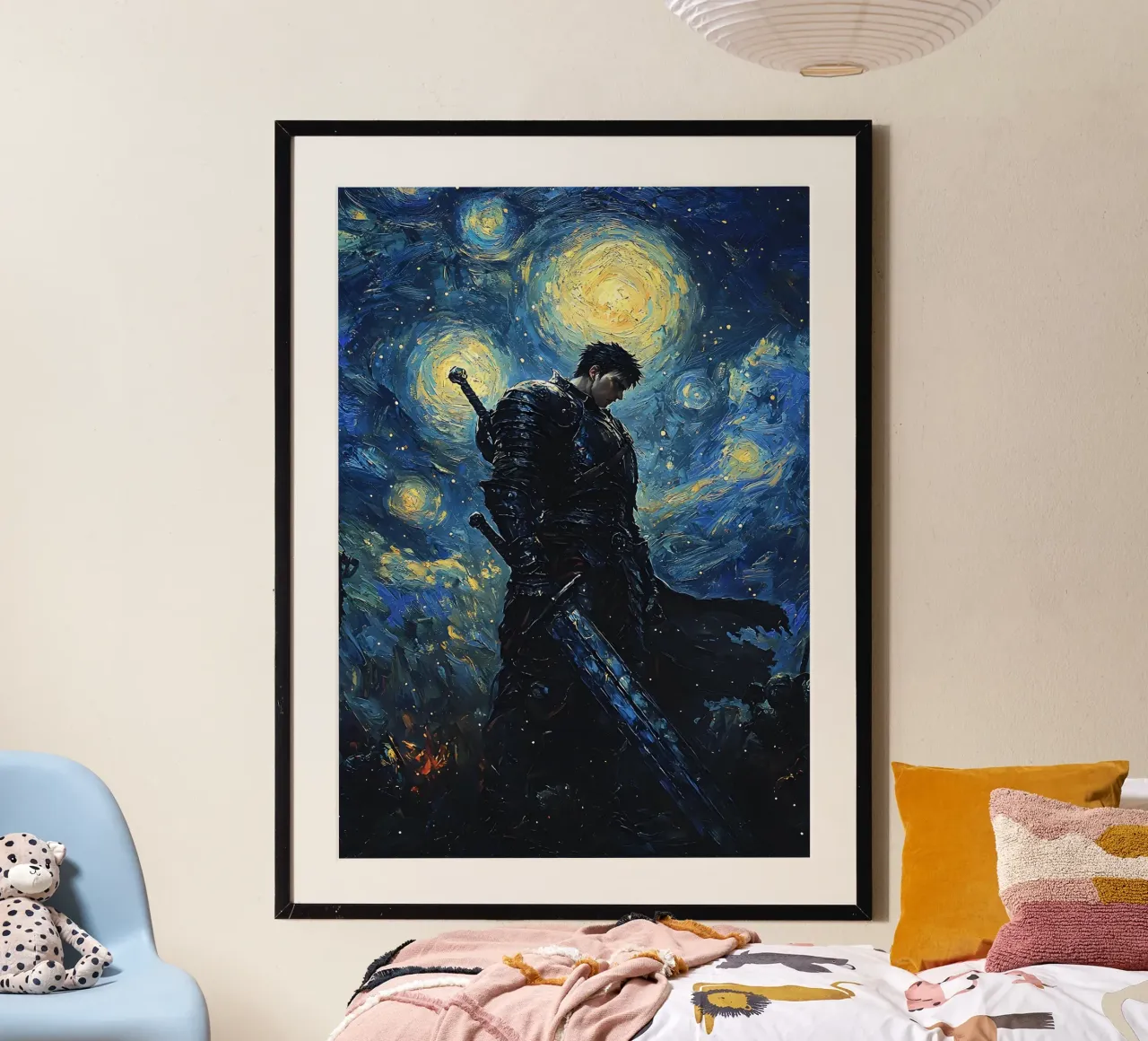 Guts Berserk Starry Night poster con telaio in legno da CreativeStudio
