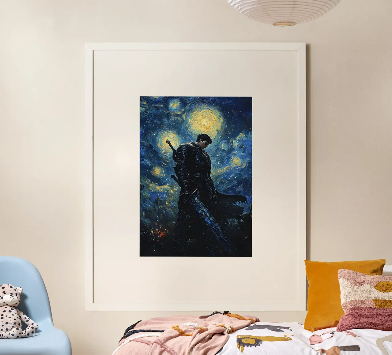 Guts Berserk Starry Night poster con telaio in legno da CreativeStudio