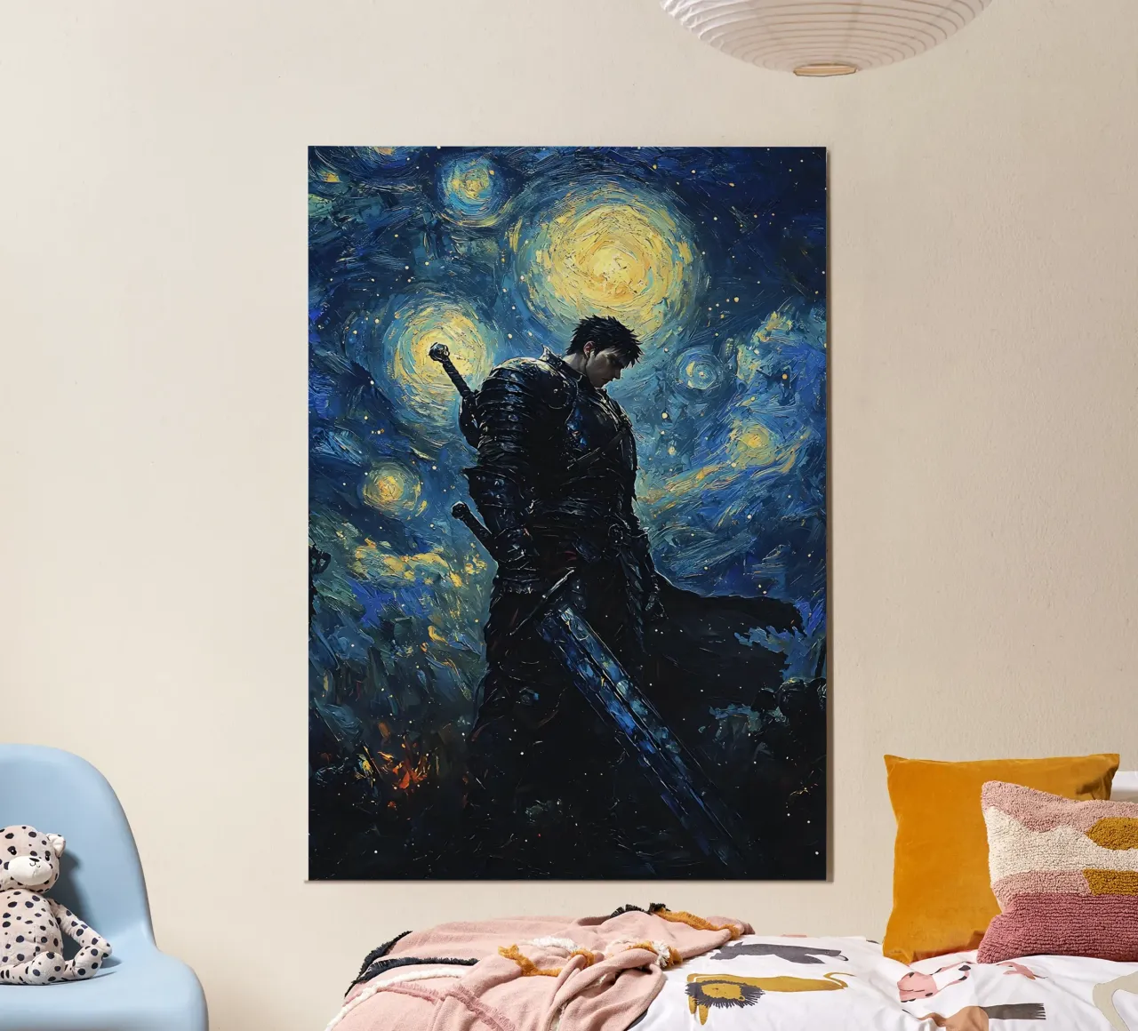 Guts Berserk Starry Night poster con telaio in legno da CreativeStudio