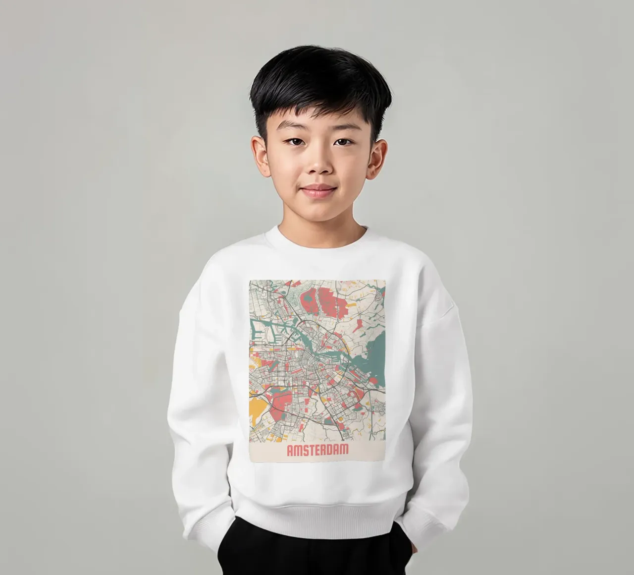 AMSTERDAM  Map Print kinder sweatshirt van Travelstudio