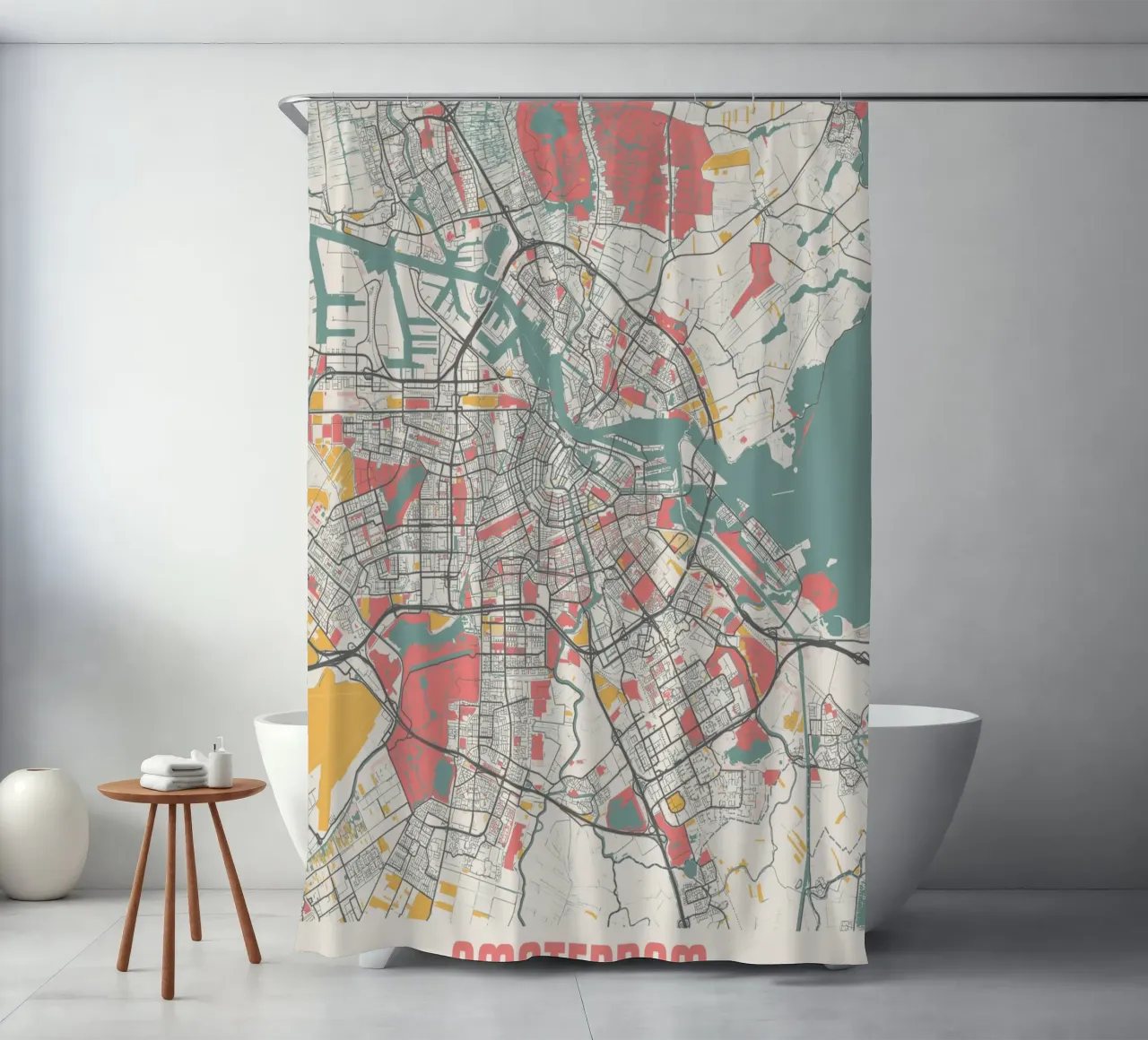 AMSTERDAM  Map Print cortina de baño de Travelstudio