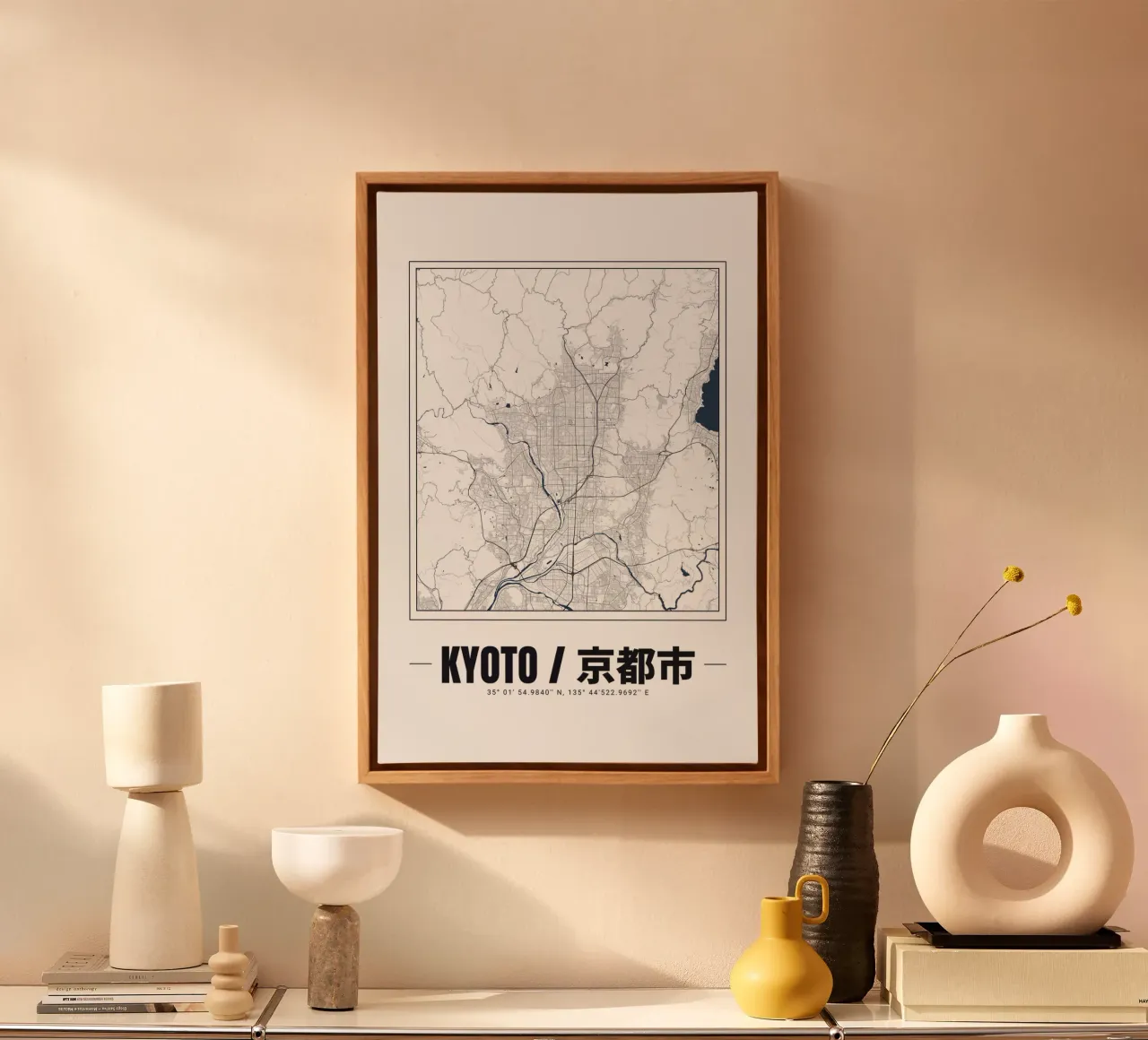 Minimalistische plattegrond van Kyoto - Eigentijds stedelijk ontwerp canvas met Baklijst van Ben & Clo creations