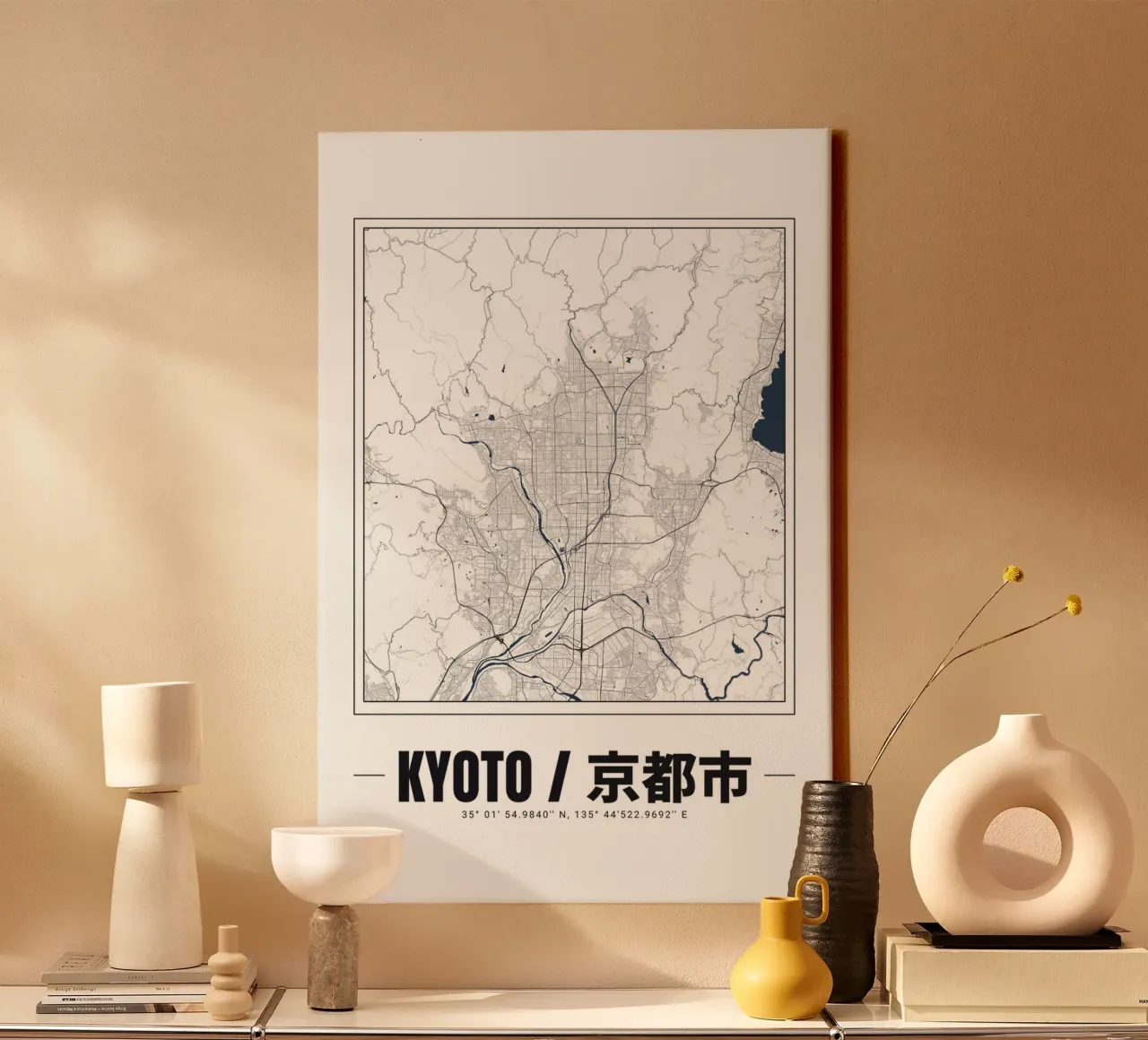 Minimalistische plattegrond van Kyoto - Eigentijds stedelijk ontwerp canvas met Baklijst van Ben & Clo creations