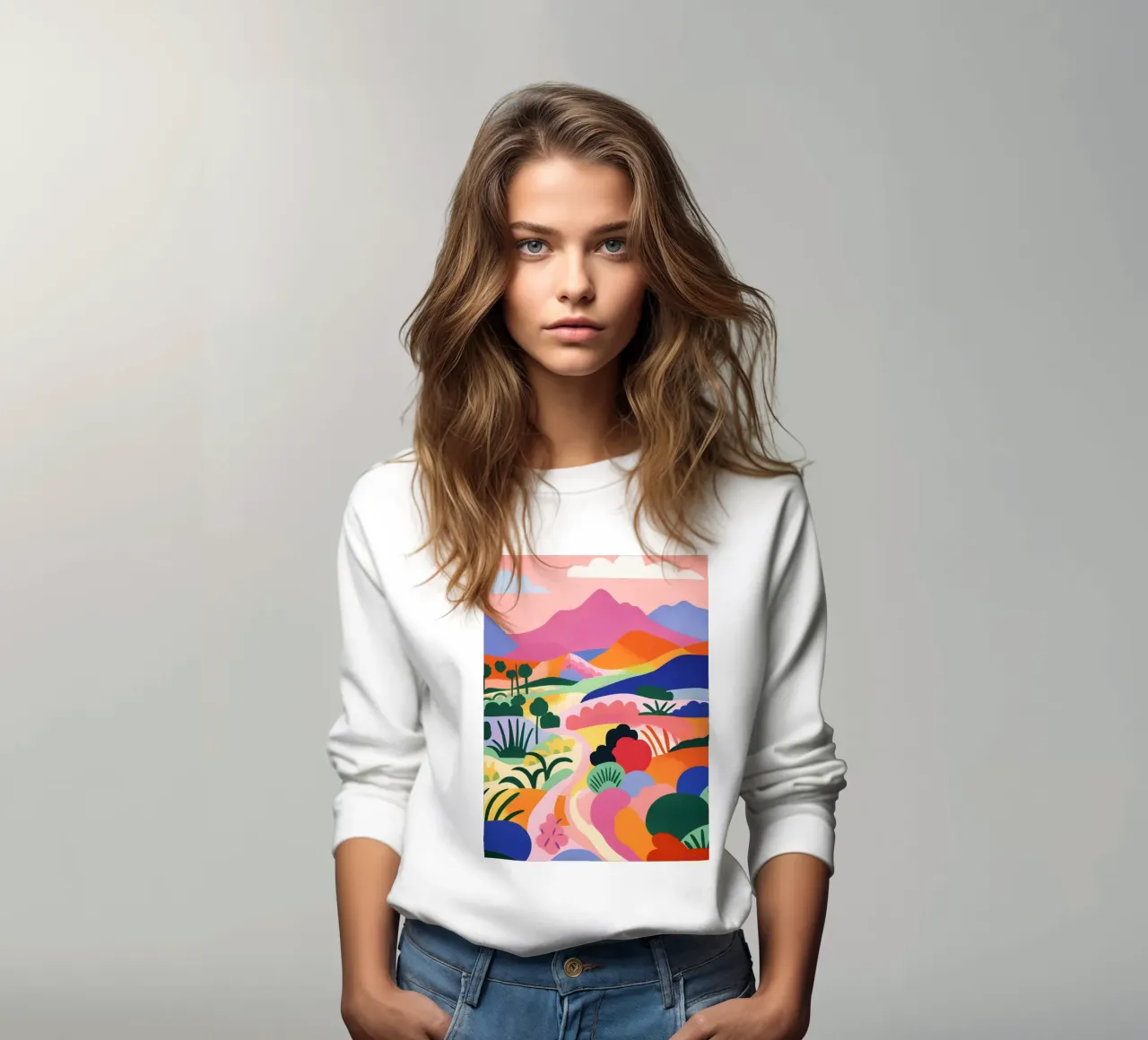Colourful landscape art sweatshirt by Whole©