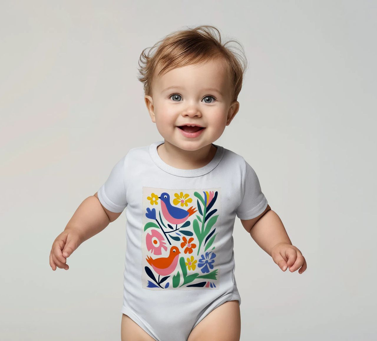 Design di uccelli e fiori body neonato maniche corte da Whole©