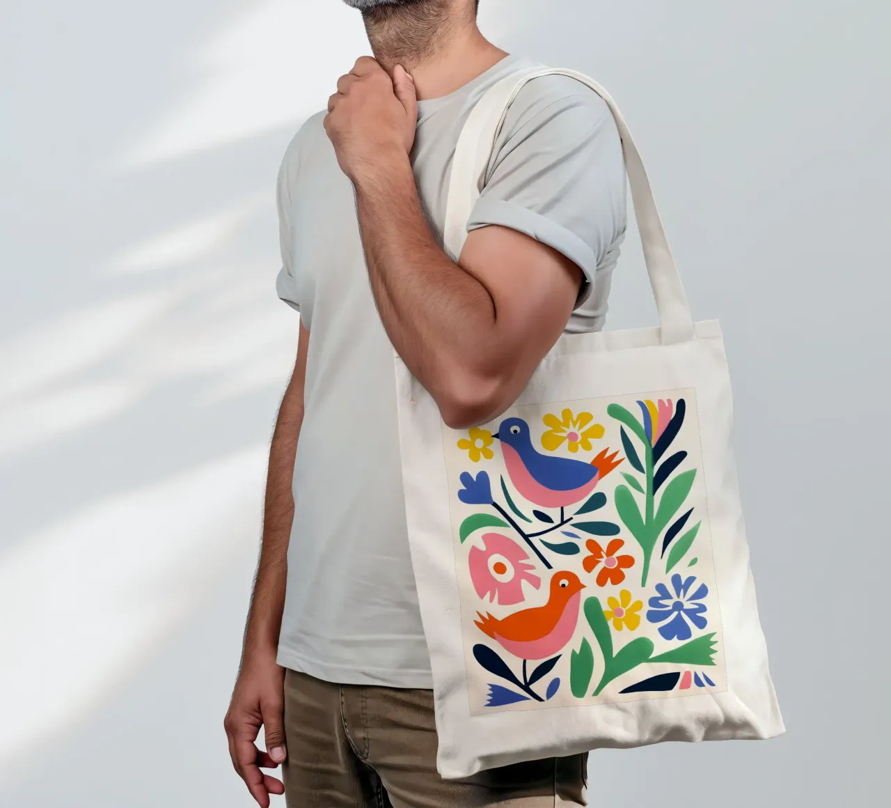 Design di uccelli e fiori borsa in juta da Whole©