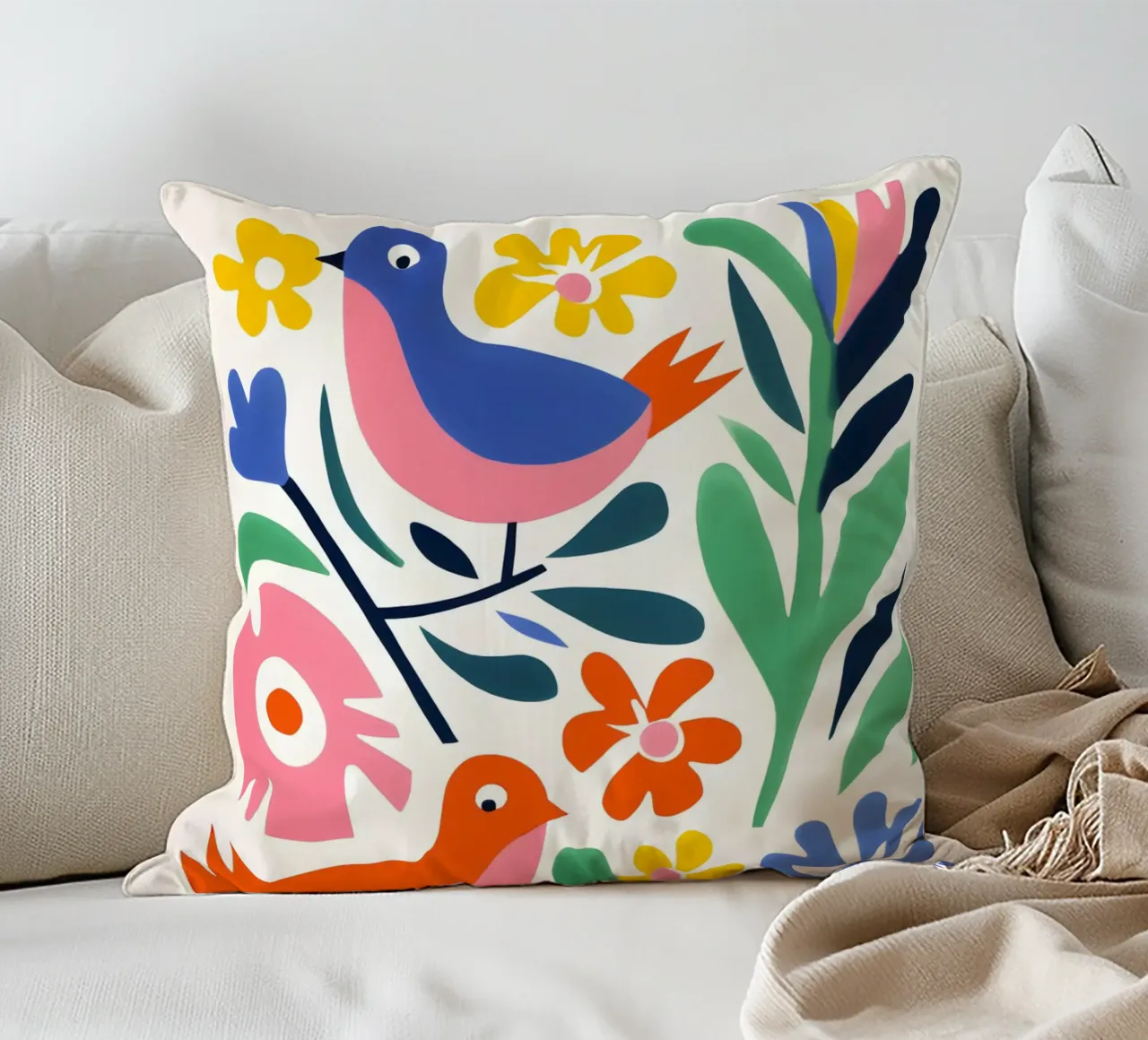 Design di uccelli e fiori cuscino da Whole©