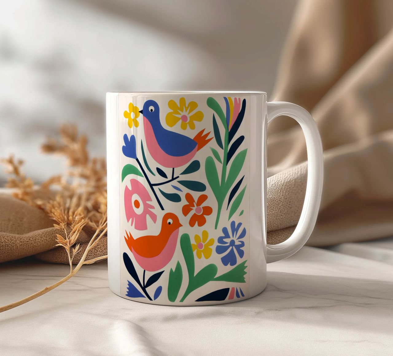Design di uccelli e fiori tazza in ceramica da Whole©