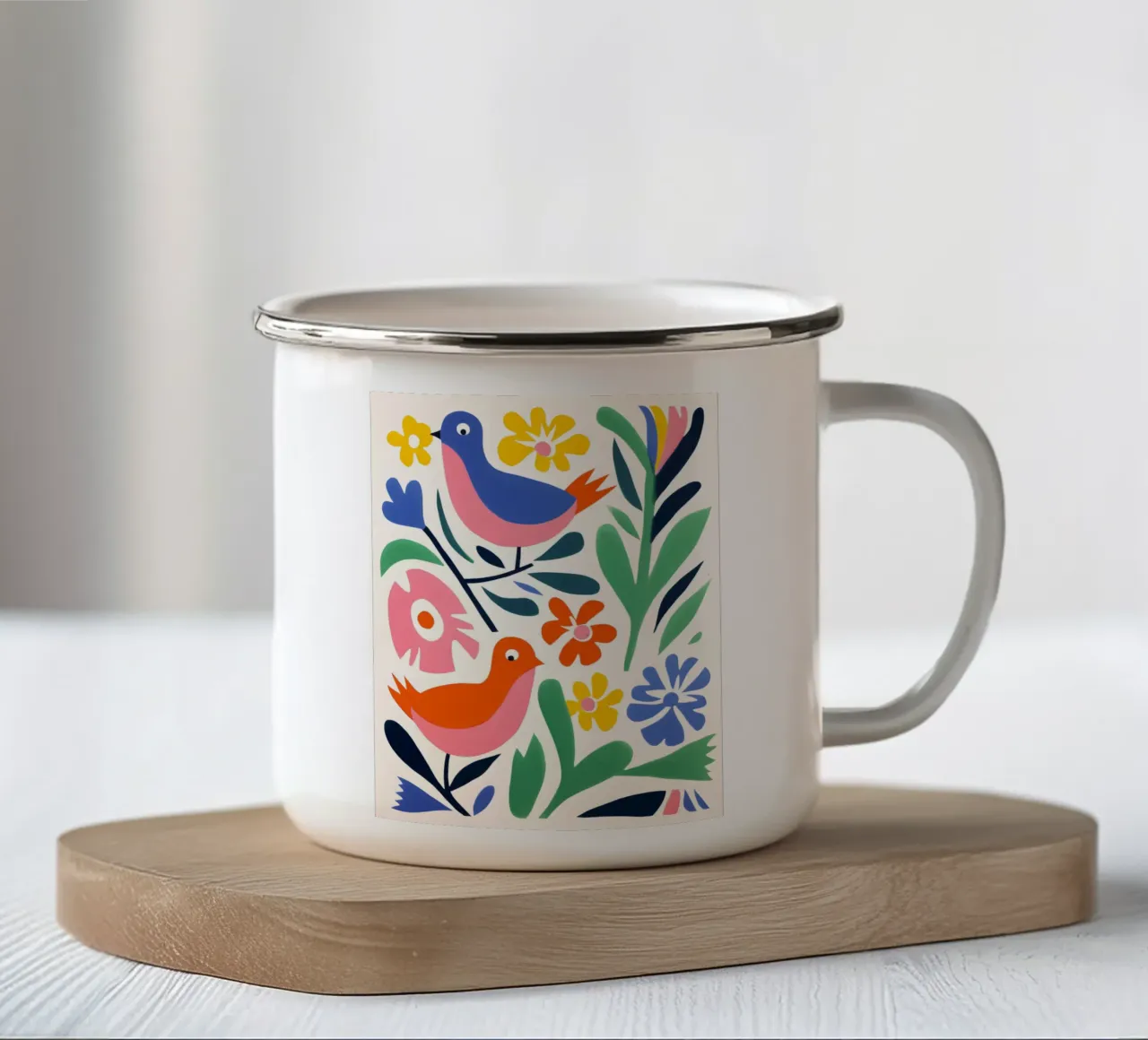 Vögel & Blumen Design Emaille Tasse von Whole©