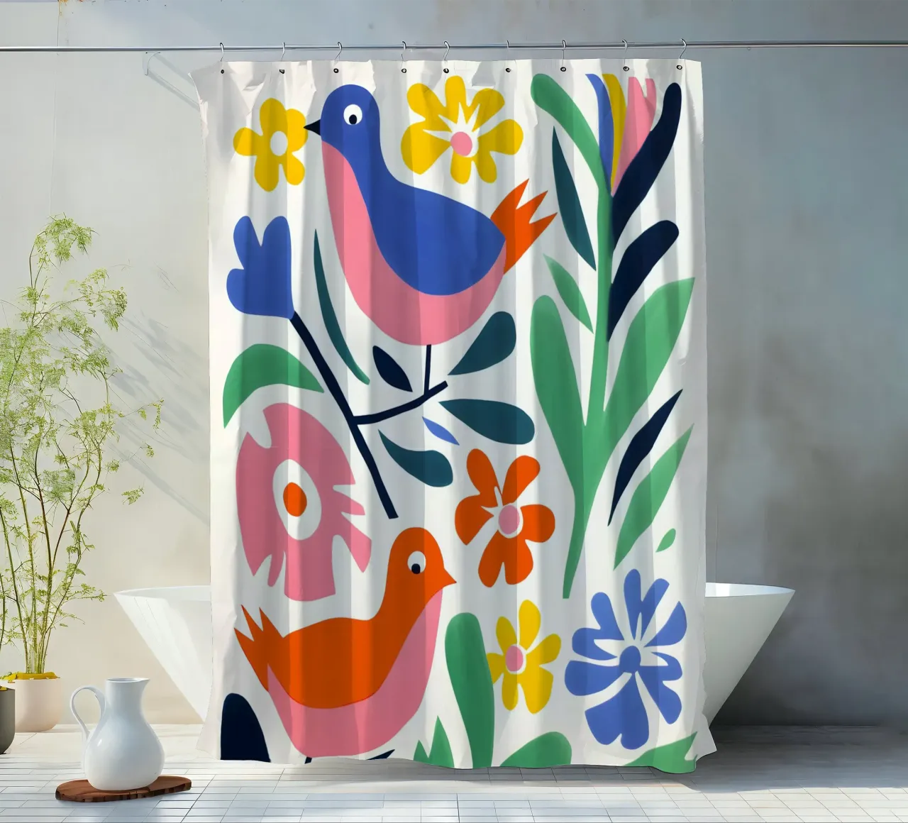 Design di uccelli e fiori tenda da doccia da Whole©
