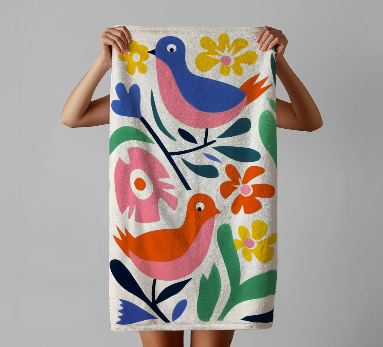 Diseño de pájaros y flores toalla de baño de Whole©