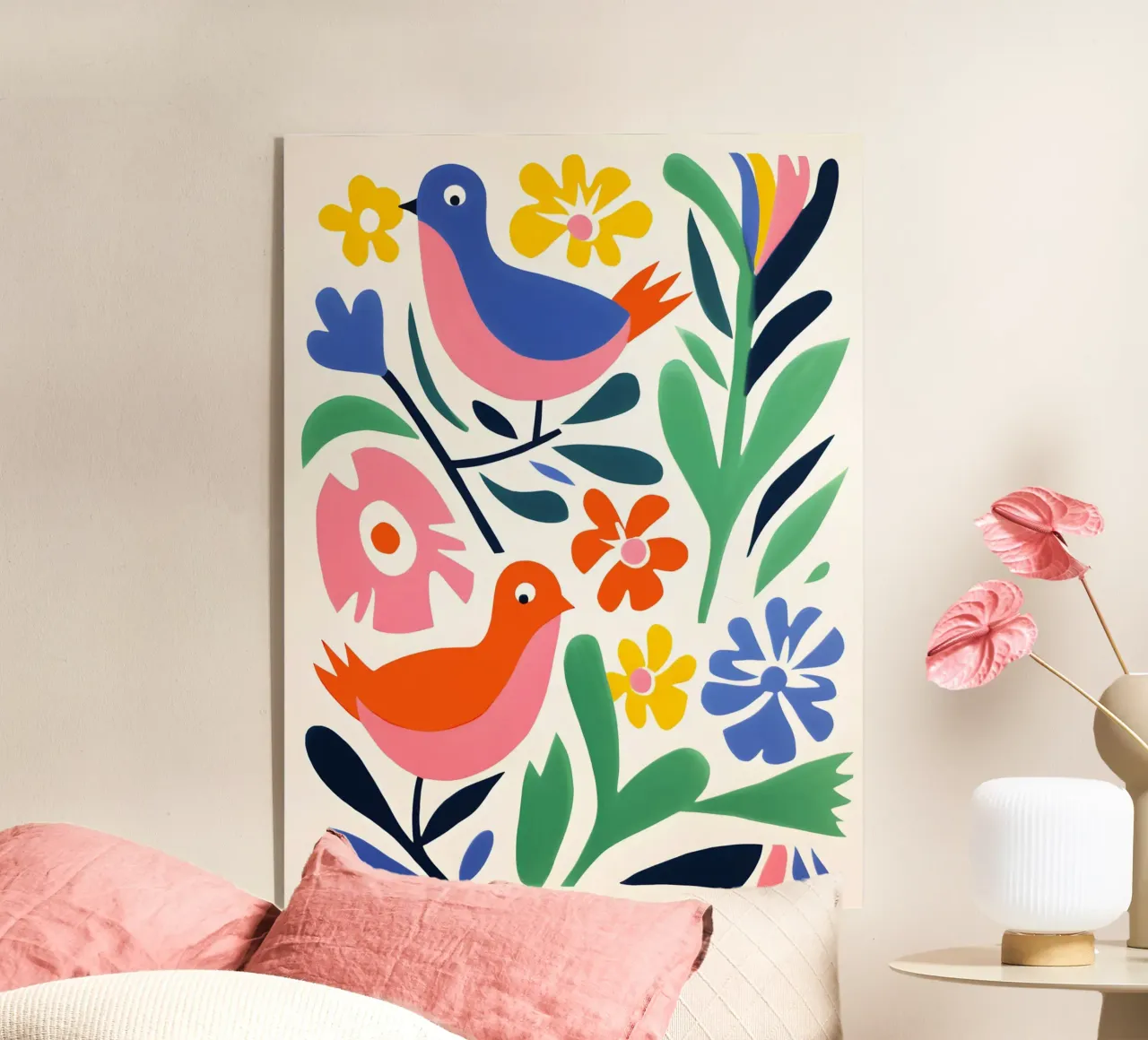 Diseño de pájaros y flores metacrilato de Whole©