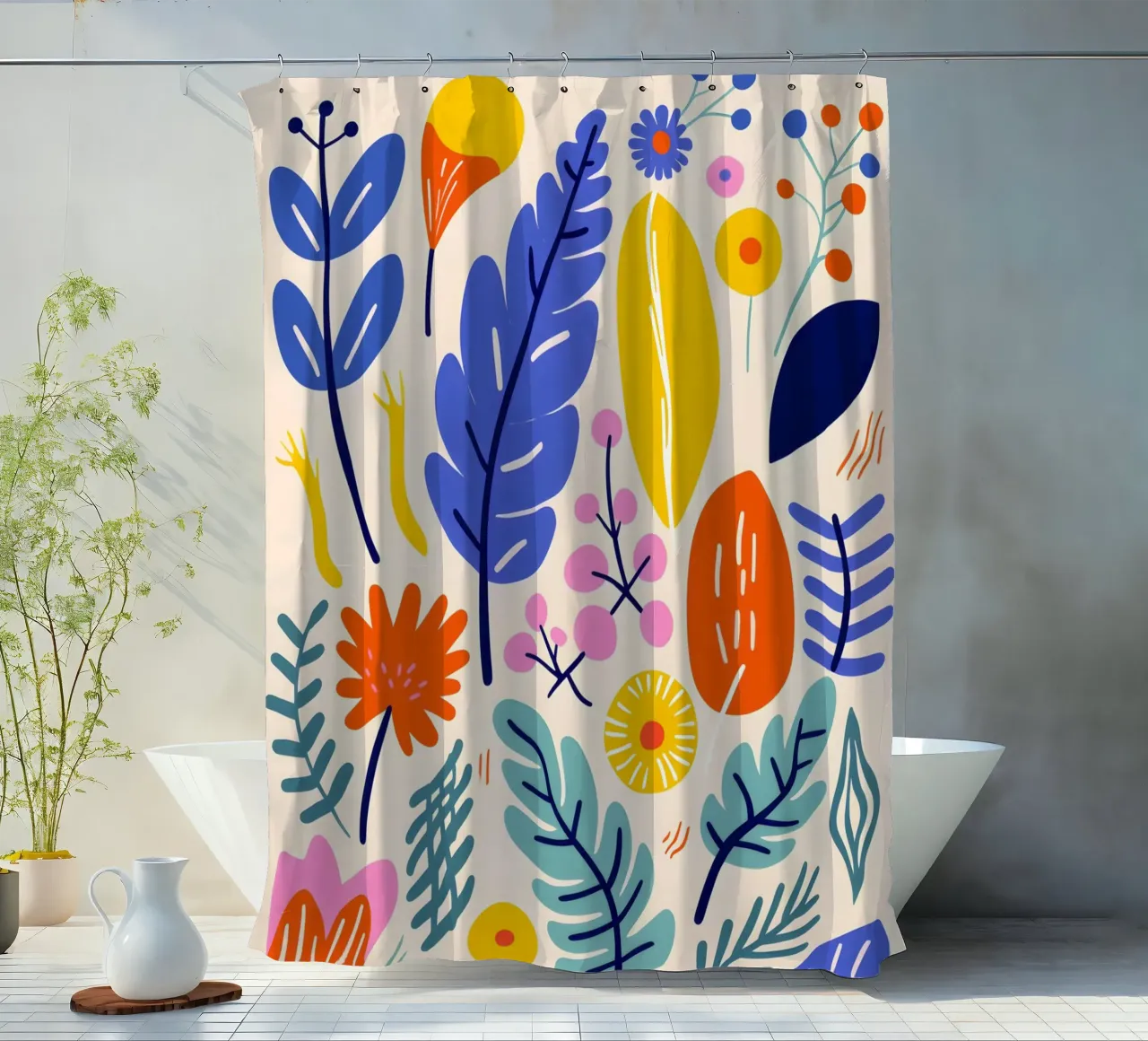 Abstract leaves & flowers shower curtain by Whole©