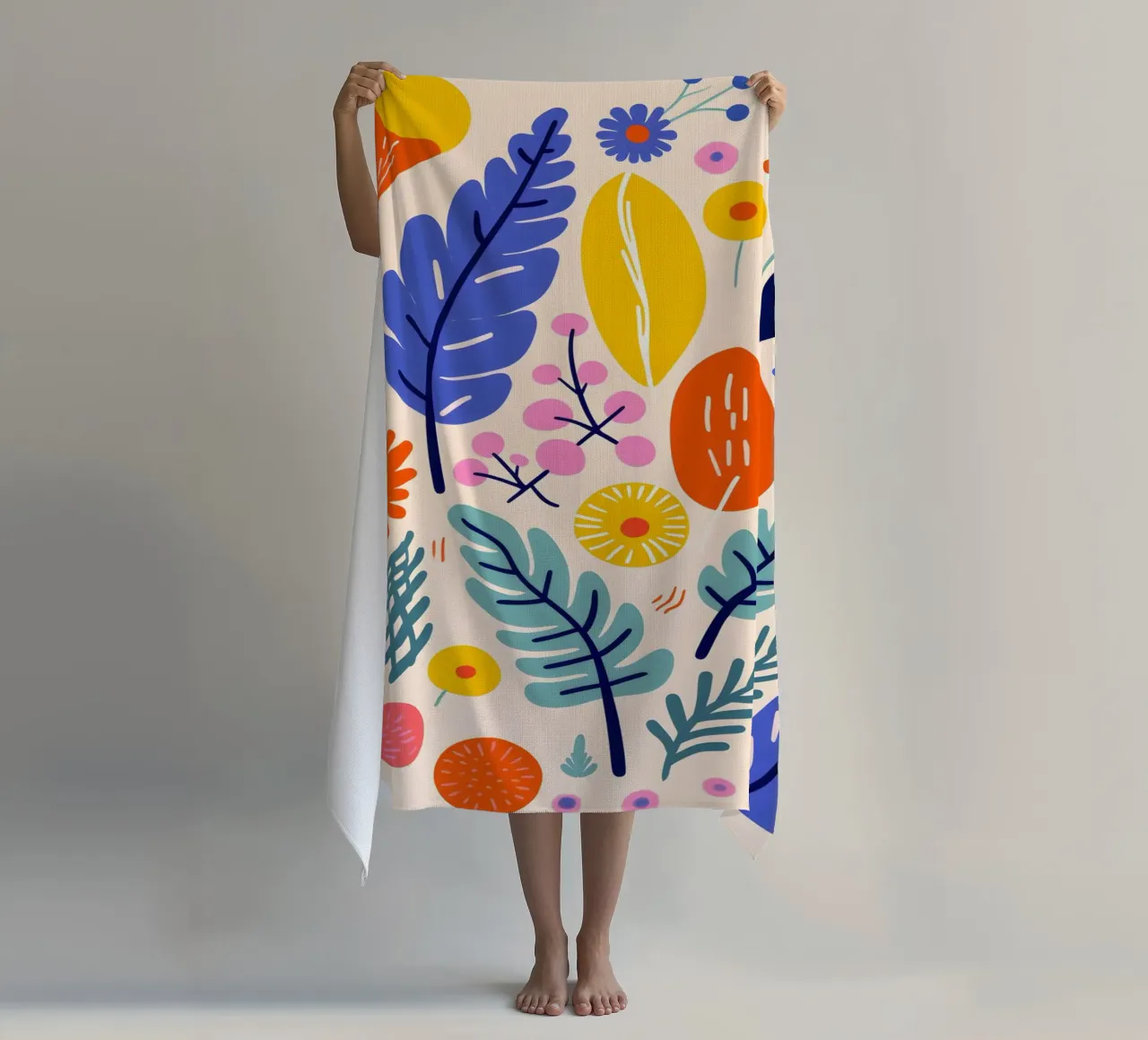 Abstract leaves & flowers beach towel by Whole©