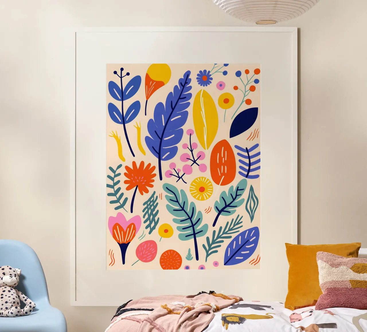 Abstracte bladeren & bloemen poster met kunststof frame van Whole©
