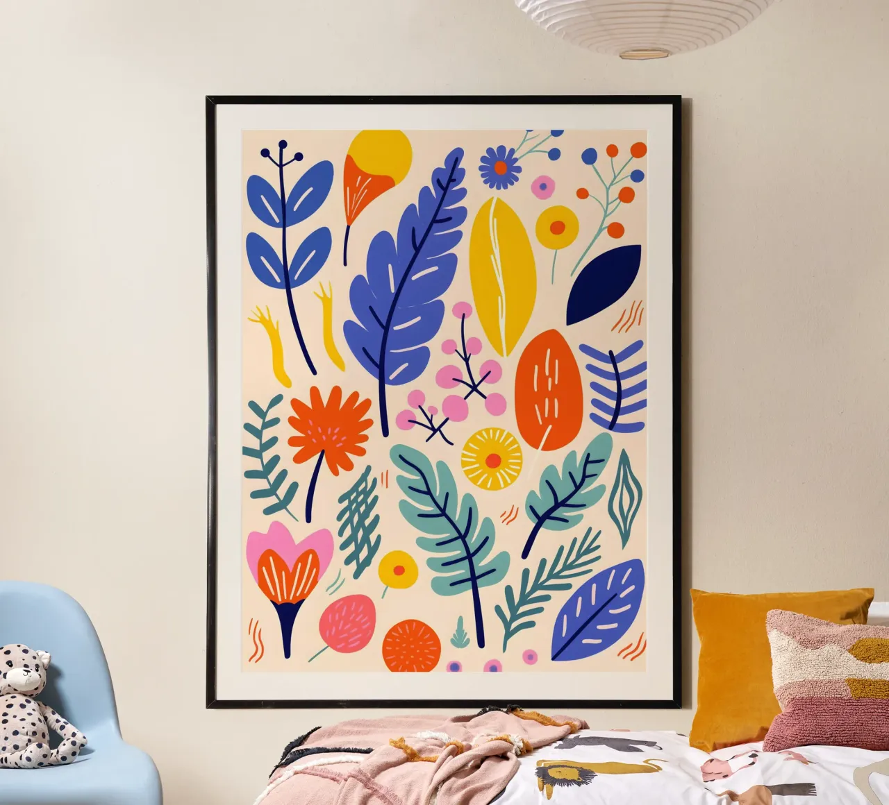 Abstracte bladeren & bloemen poster met kunststof frame van Whole©