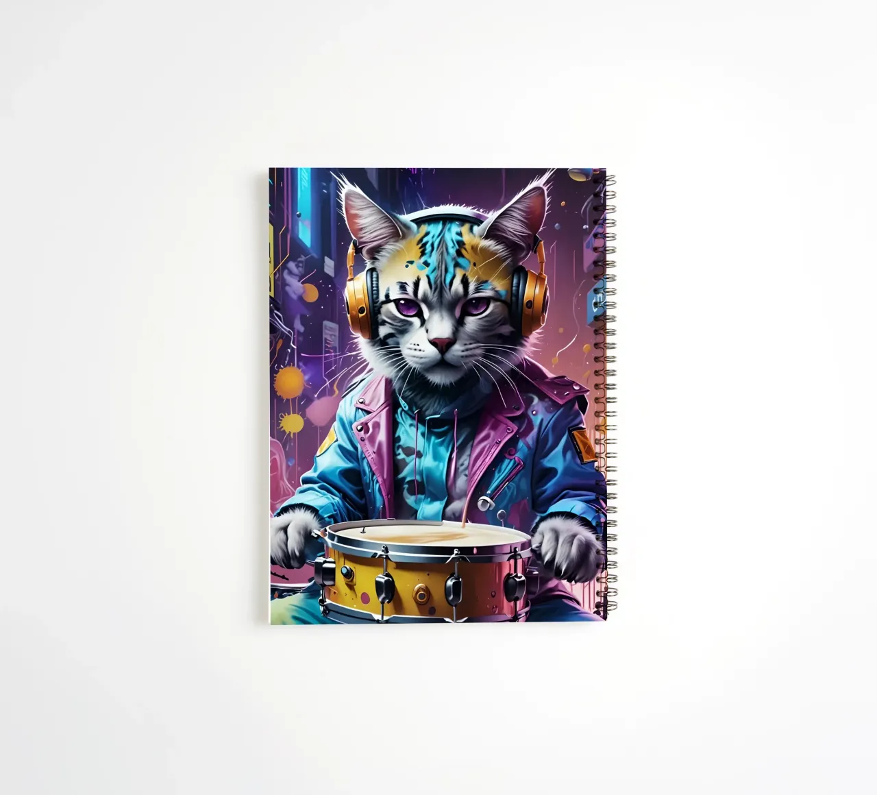 Cat and drum spiral notebook by MakArena