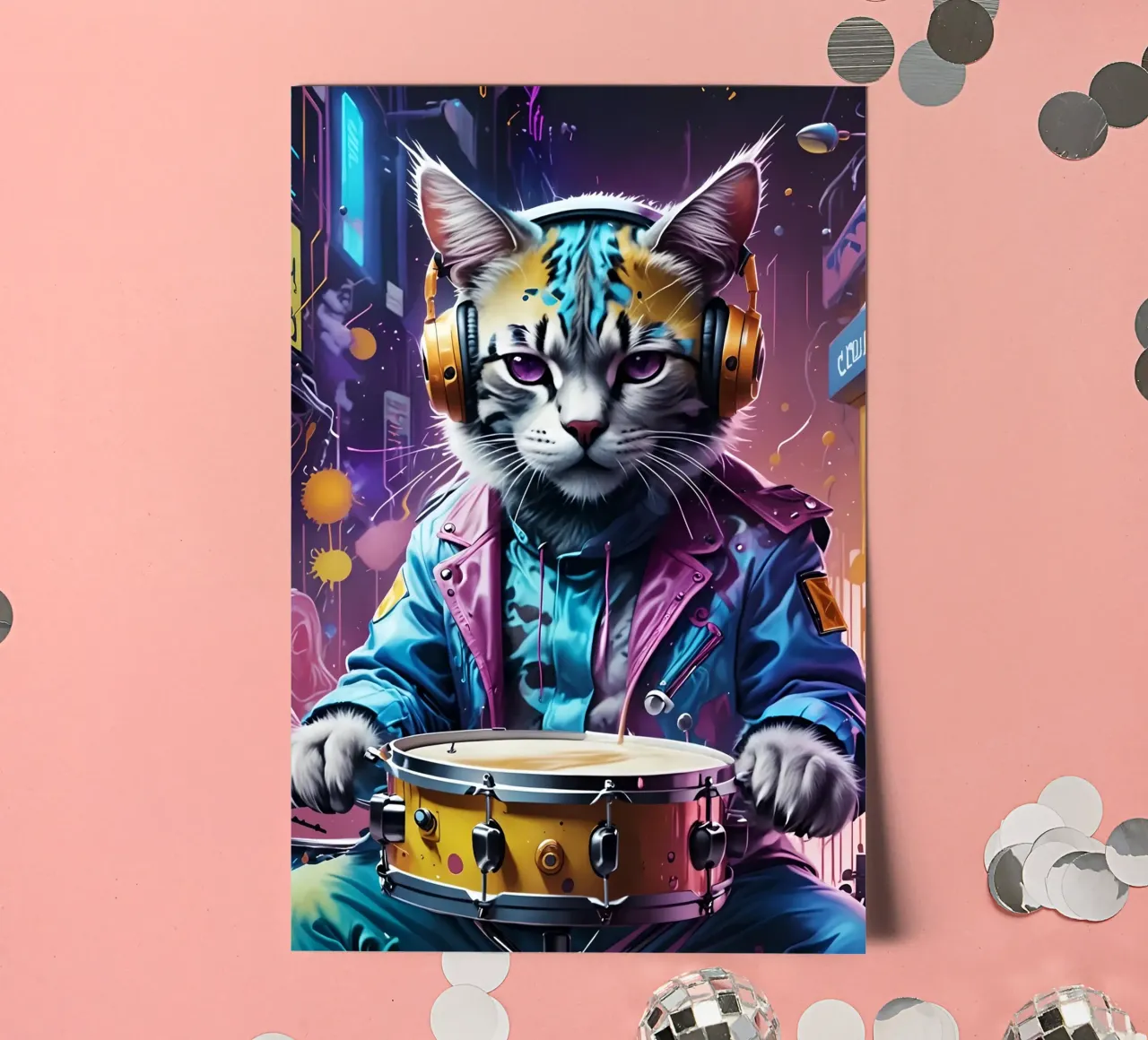 Cat and drum sticker sheet by MakArena