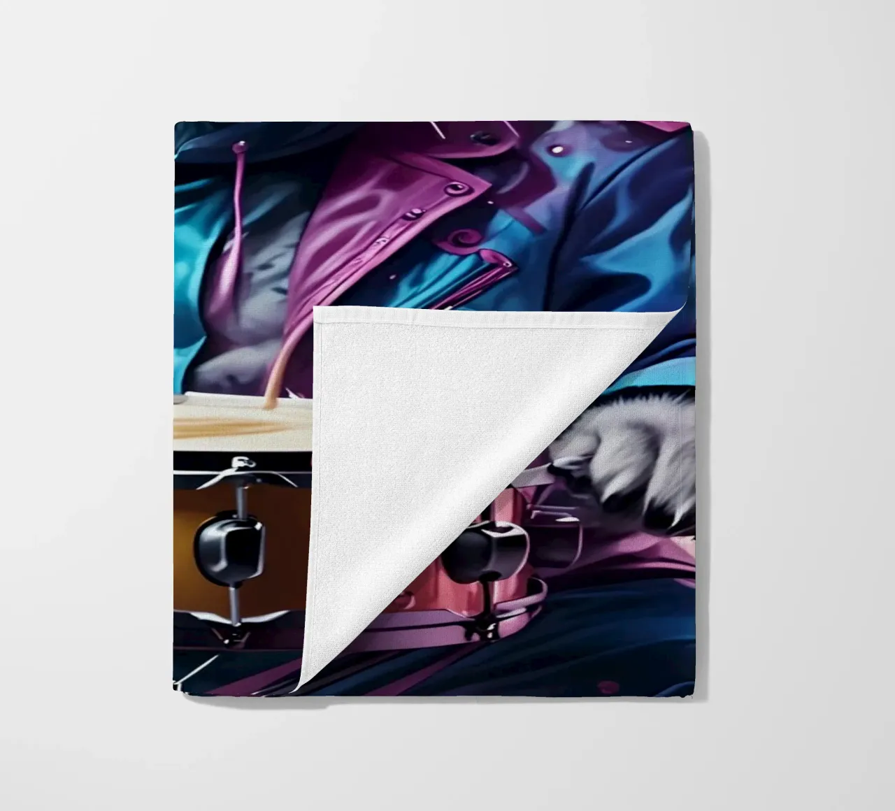 Cat and drum beach towel by MakArena
