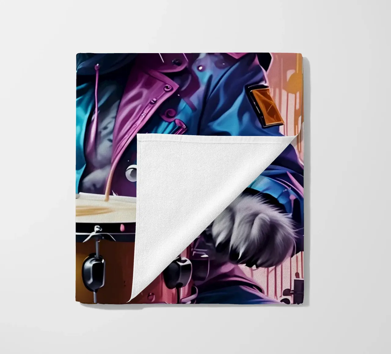 Cat and drum beach towel by MakArena