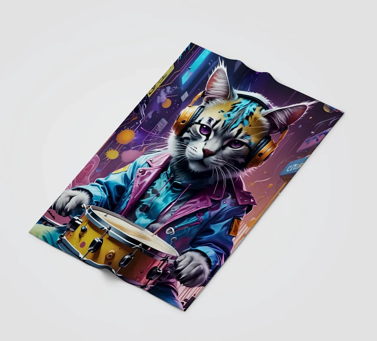 Cat and drum fleece blanket by MakArena
