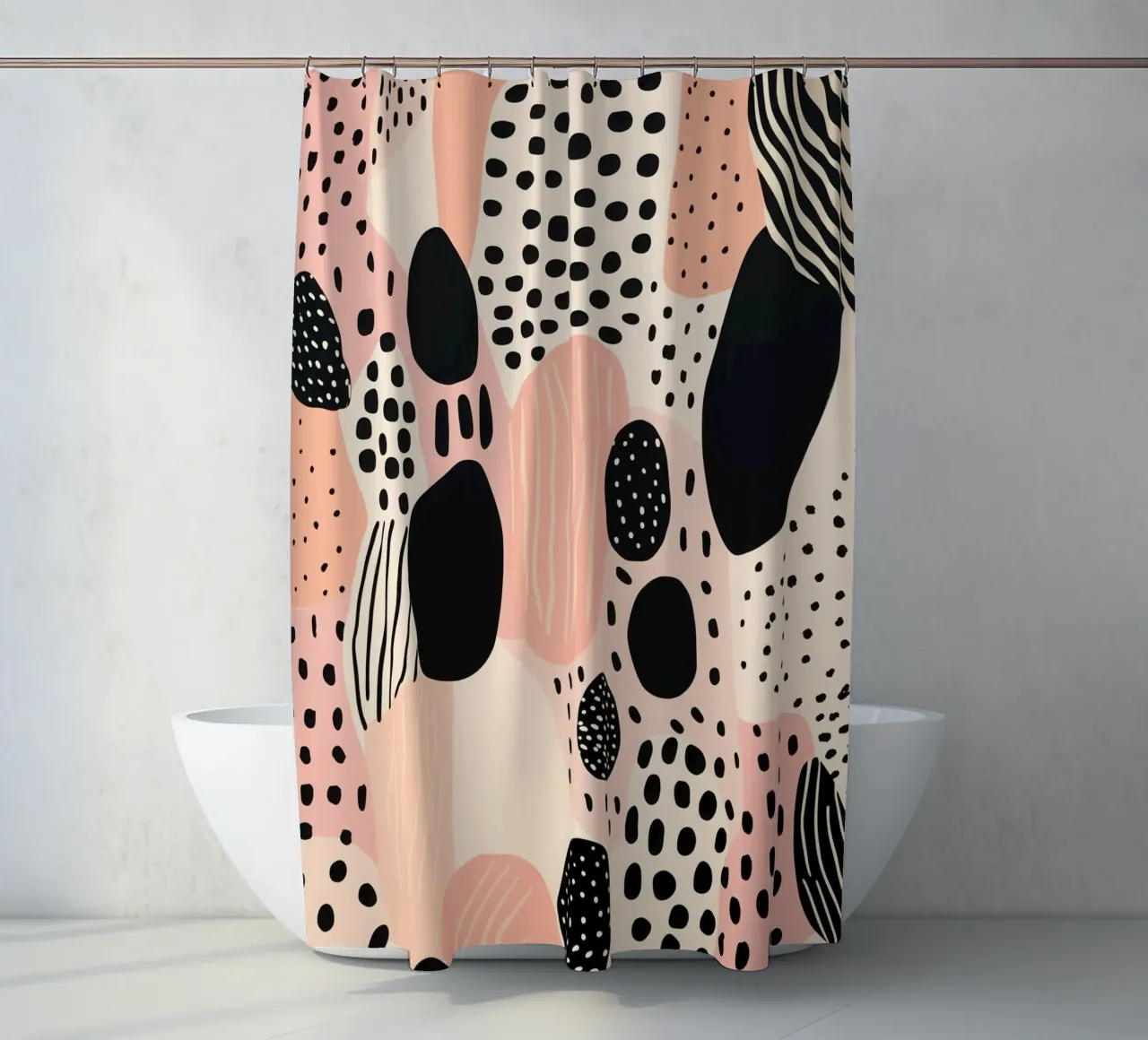 Decorative pattern in dusky pink and black shower curtain by Autofocus