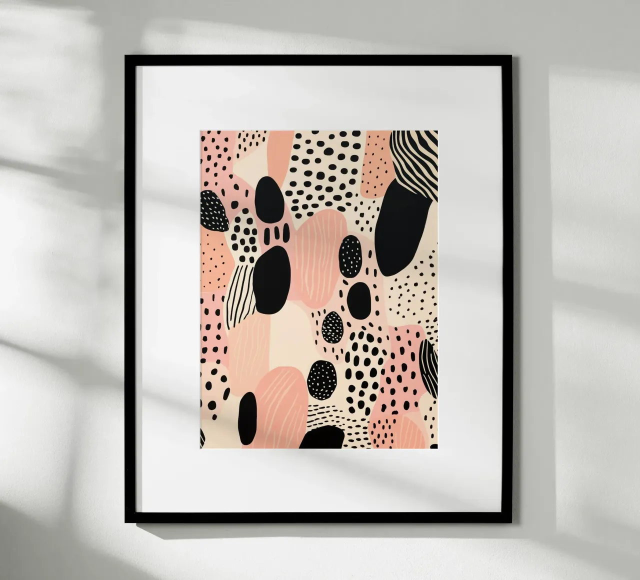 Decorative pattern in dusky pink and black poster with plastic frame by Autofocus